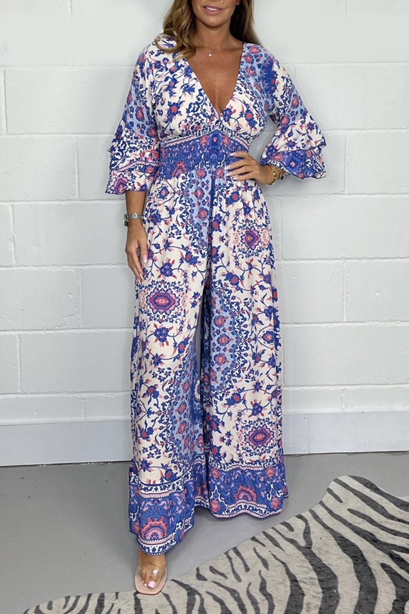 Lily - Afslappet V Hals Printed Jumpsuit