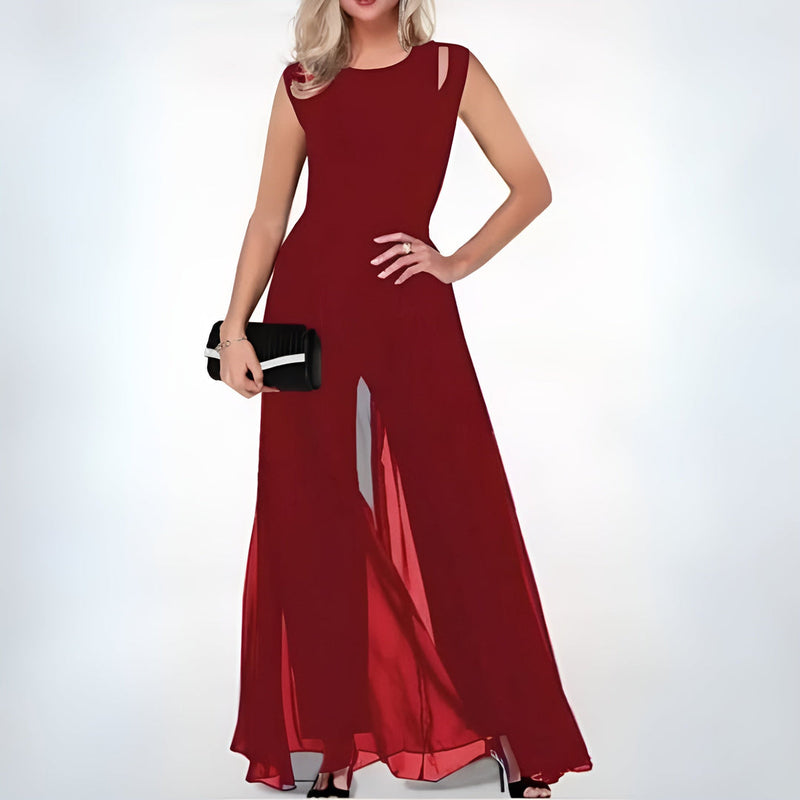Quinn – Ærmeløs jumpsuit med rund halsudskæring og vide ben