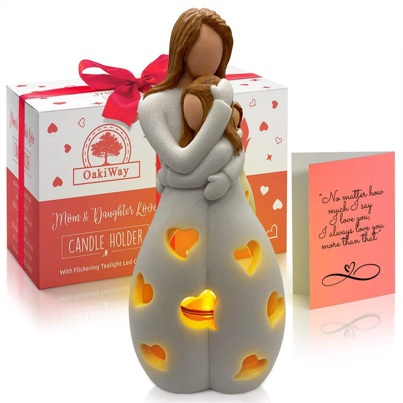 LumiAmor - Evig kærlighed LED lysholder med mor datter statue og varm glød