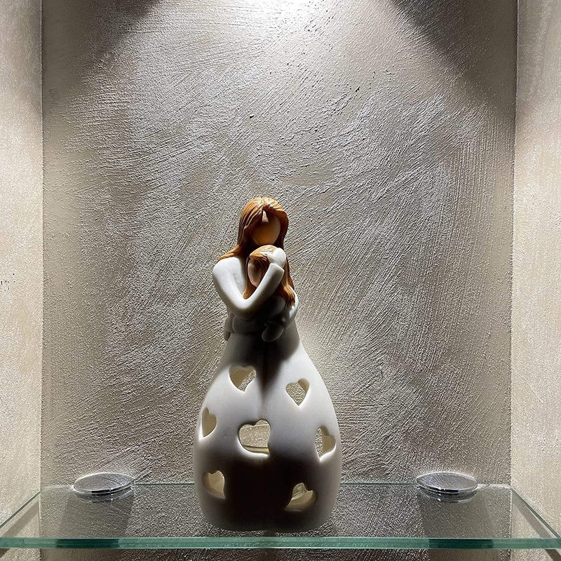 LumiAmor - Evig kærlighed LED lysholder med mor datter statue og varm glød